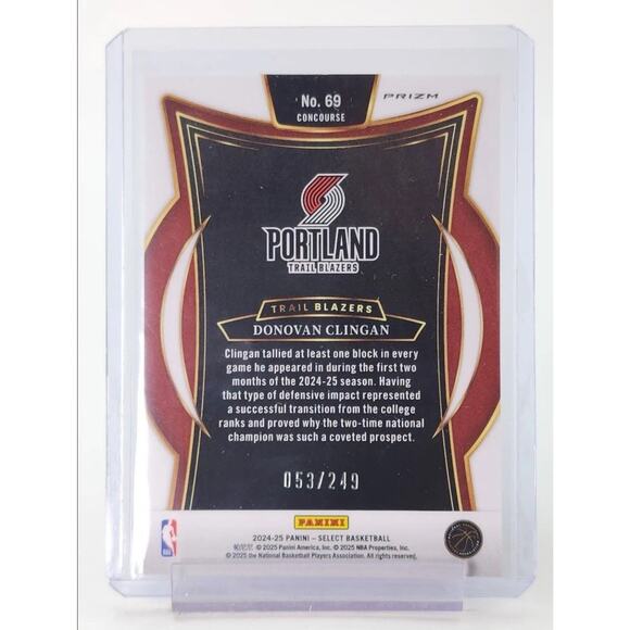 2024-25 Panini Select - Concourse Donovan Clingan #69 Blue Scope Prizm /249 (RC) - Picture 2 of 2
